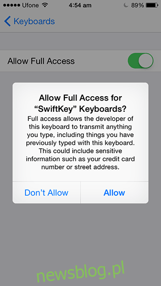 SwiftKey iOS - pełny dostęp