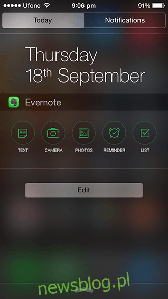 Widżet iOS 8 - Evernote