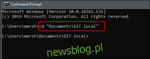 zmień katalog na folder Git