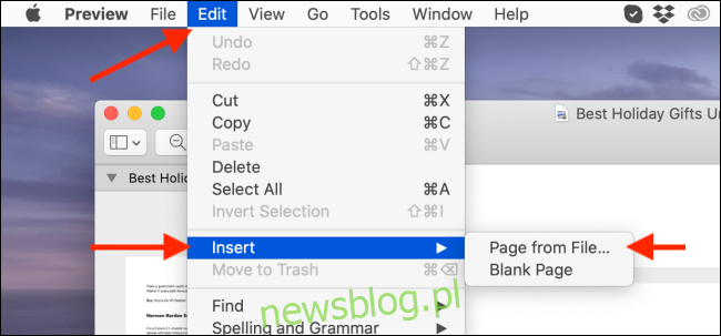 Kliknij przycisk, aby wstawić nowy plik PDF do dokumentu