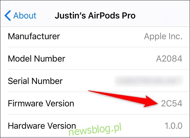 Apple iPhone Zobacz wersję oprogramowania sprzętowego AirPods