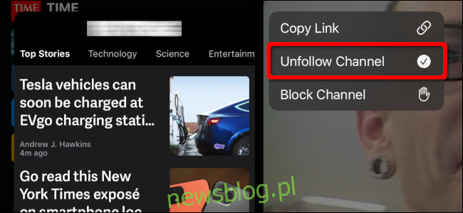 Zaprzestanie obserwowania kanału w aplikacji Wiadomości na iPadzie