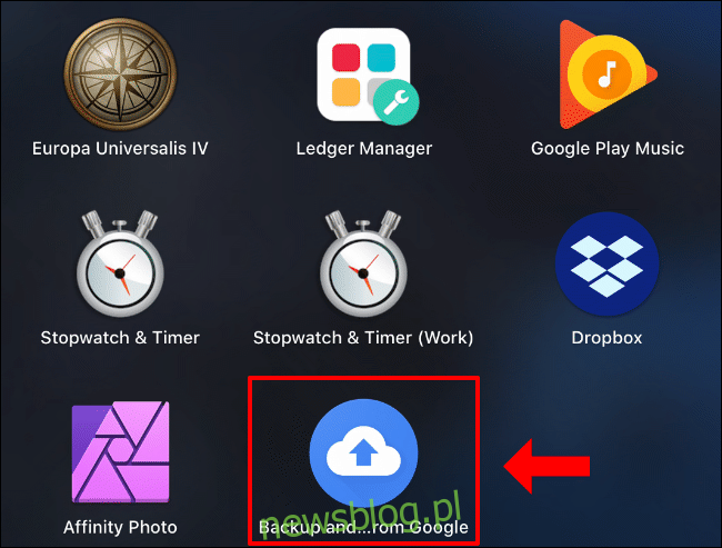 Ikona uruchamiania Kopia zapasowa i synchronizacja dla Dysku Google na Macu w Launchpadzie