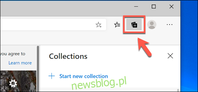 Kliknij ikonę Kolekcje w prawym górnym rogu okna Edge, aby wyświetlić menu funkcji