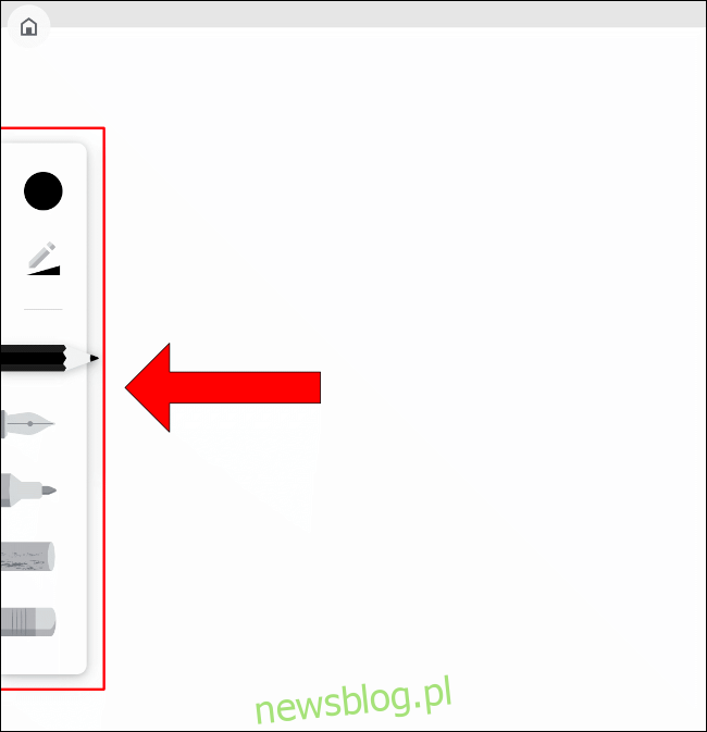 Menu narzędzi do rysowania w Google Chrome Canvas