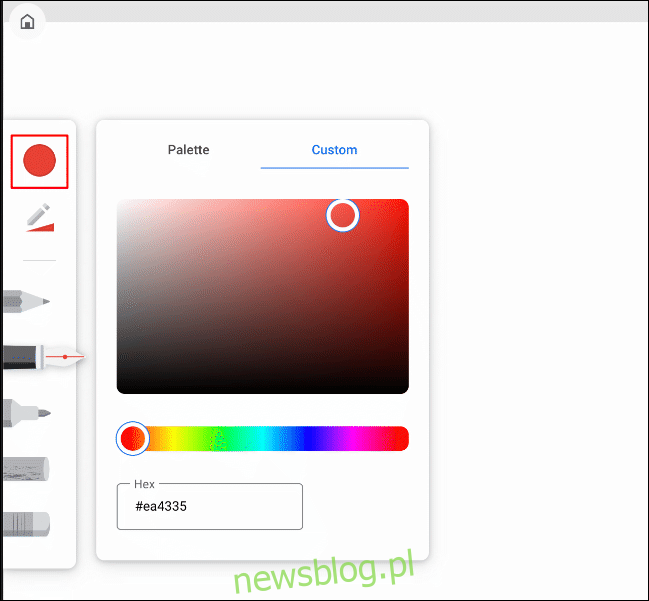 Narzędzie do wyboru koloru rysunku w Google Chrome Canvas z wyświetlonymi opcjami
