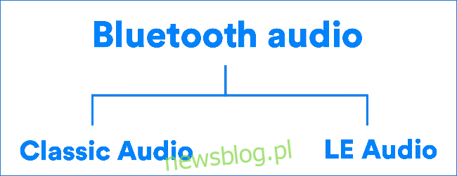 Schemat blokowy przedstawiający dźwięk Bluetooth LE istnieje obok klasycznej technologii Bluetooth.