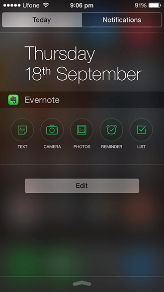 Widżet iOS 8 - Evernote