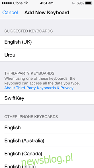 SwiftKey iOS - Dodaj klawiaturę