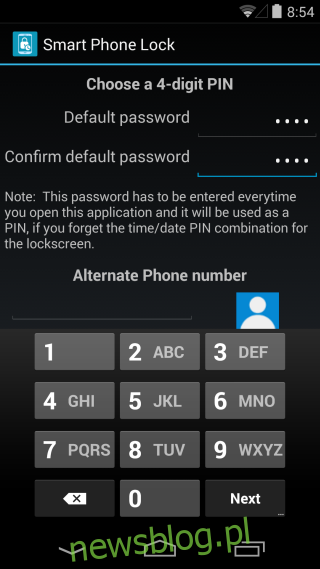 Domyślny kod PIN blokady smartfona