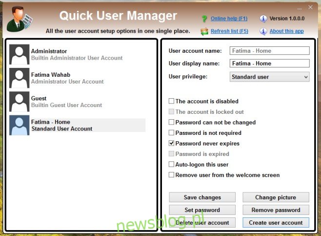 Twórz i zarządzaj kontami użytkowników Windows lub uprawnieniami za pomocą podstawowego interfejsu użytkownika