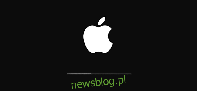 Logo Apple i pasek postępu aktualizacji w iOS.