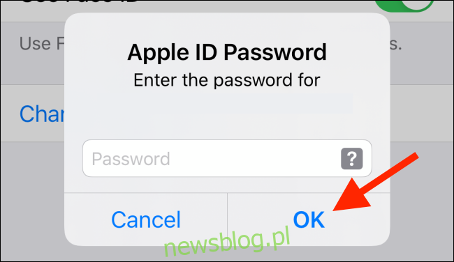 Wprowadź hasło Apple ID na iPhonie i dotknij OK