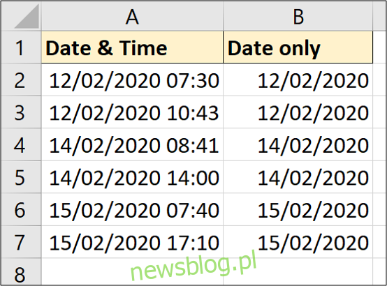 Czas usunięty z daty w programie Excel