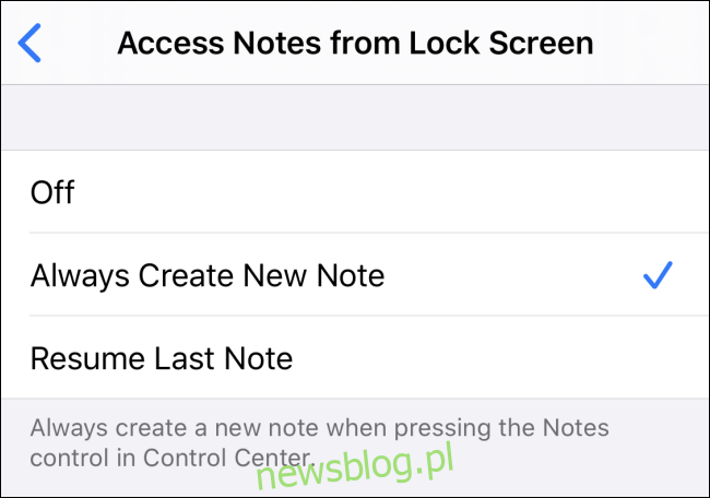 Dostęp do notatek z ustawień ekranu blokady w iOS