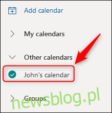 Udostępniony kalendarz wyświetlany w aplikacji Outlook Online.