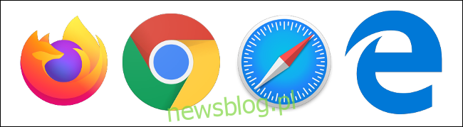 Logo Firefox, Chrome, Safari i Edge.