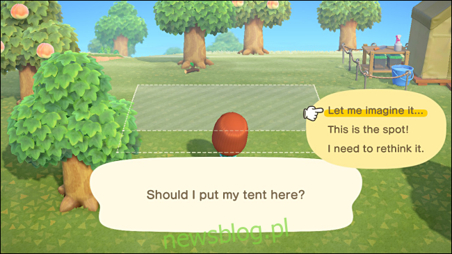 Stawianie namiotu w Animal Crossing: New Horizons