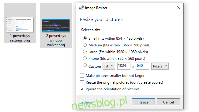 Korzystanie z programu Image Resizer PowerToy systemu Windows 10