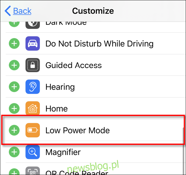 Dodaj tryb niskiego zużycia energii do Centrum sterowania w iOS iPadOS