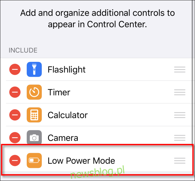 Usuń tryb niskiego zużycia energii z Control Center iOS