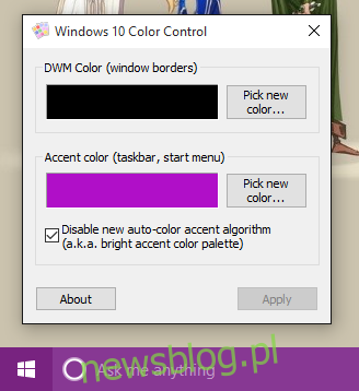 Windows 10 Color Control - accent off