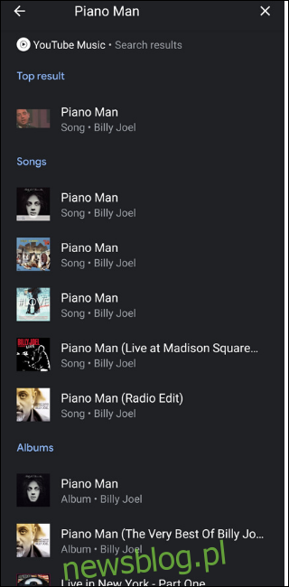 Wyszukiwarka muzyki YouTube Billy Joel
