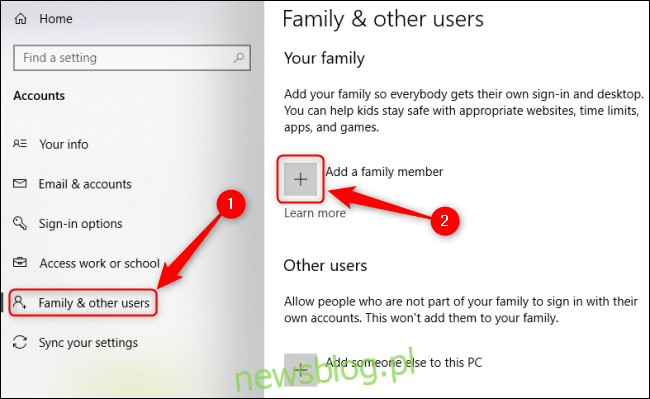 Menu rodzinne systemu Windows 10