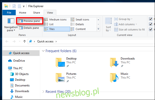 Kliknij Okienko podglądu w Eksploratorze plików systemu Windows 10
