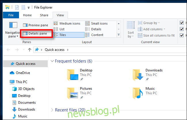 Kliknij Okienko szczegółów w Eksploratorze plików systemu Windows 10