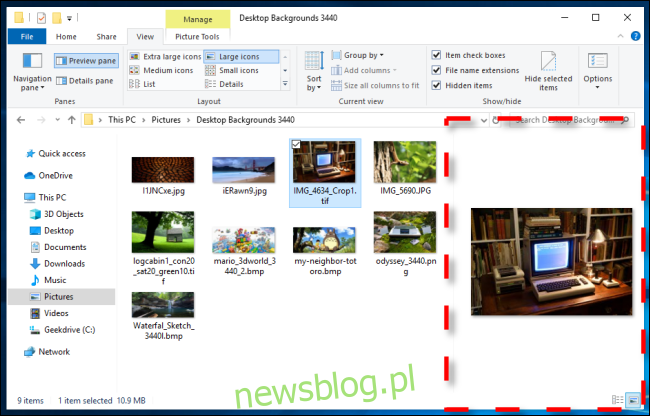 Przykład okienka podglądu w Eksploratorze plików systemu Windows 10