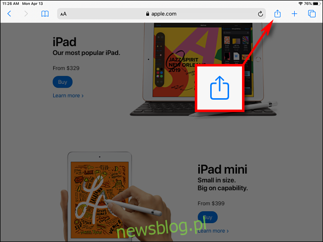 Stuknij przycisk Udostępnij w Safari na iPadzie