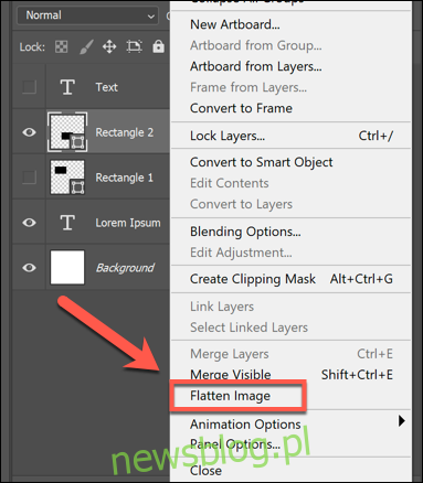 Kliknij warstwę prawym przyciskiem myszy i kliknij Spłaszcz obraz, aby scalić wszystkie warstwy razem w programie Photoshop