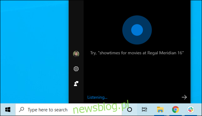 Cortana na pasku zadań systemu Windows 10.