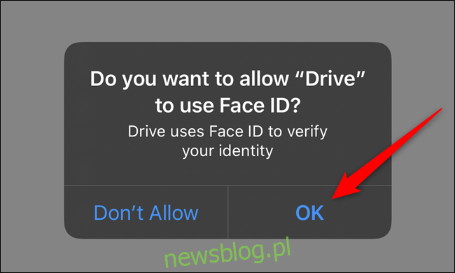 Przyznaj Dyskowi Google uprawnienia dostępu do Face ID lub Touch ID