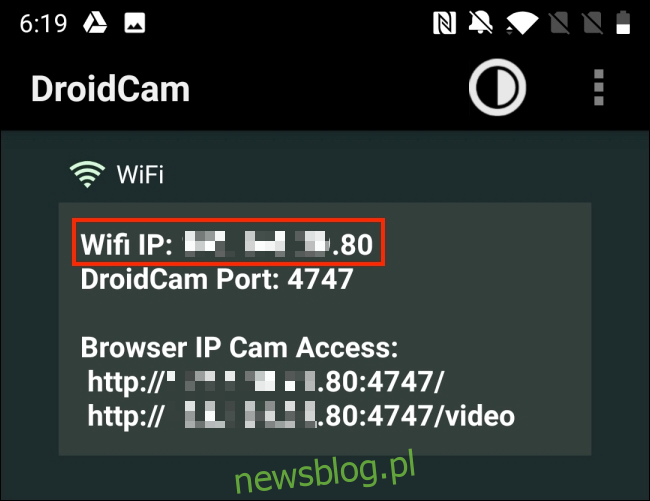 Skopiuj IP Wi-Fi z aplikacji DroidCam na Androida