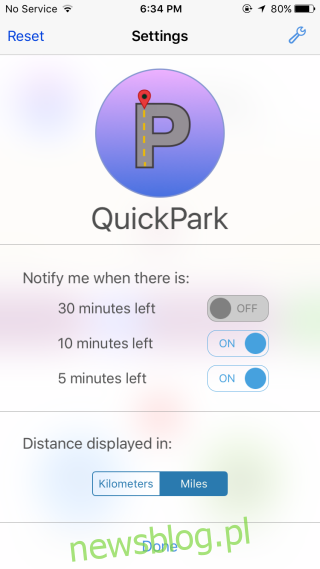 Ustawienia QuickPark
