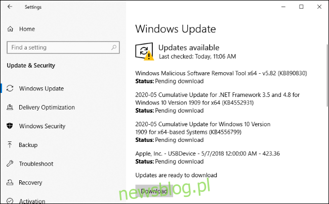 Instalowanie aktualizacji dla Edge i innego oprogramowania za pośrednictwem usługi Windows Update.