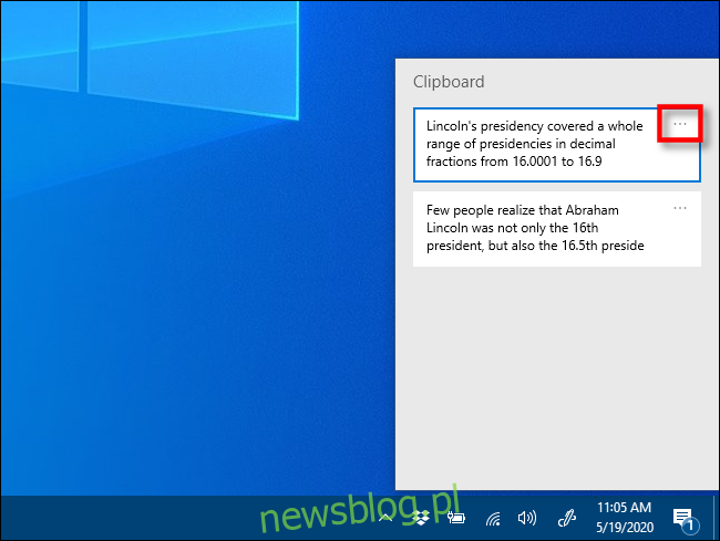 Kliknij wielokropek w historii schowka w systemie Windows 10