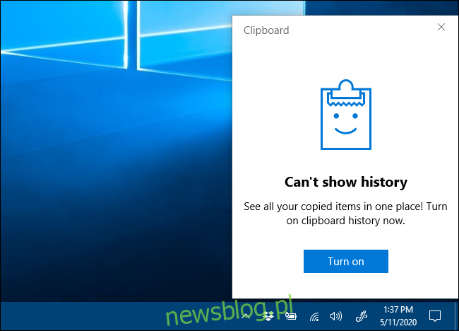 Nie można wyświetlić wiadomości historii schowka w systemie Windows 10