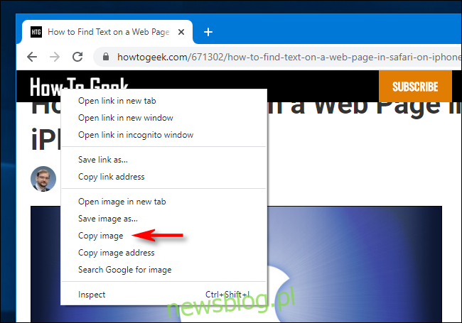 Kliknij prawym przyciskiem myszy kopię w Google Chrome dla Windows 10