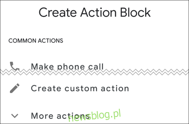 Bloki akcji systemu Android Utwórz ekran bloków akcji