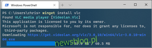 Instalowanie VLC za pomocą Menedżera pakietów Windows