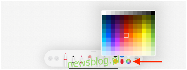 Opcja palety kolorów w aplikacji Notes