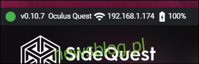 SideQuest połączony z goglami Oculus Quest.