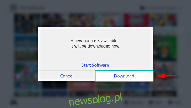 Nowa aktualizacja jest dostępna wiadomość na Nintendo Switch