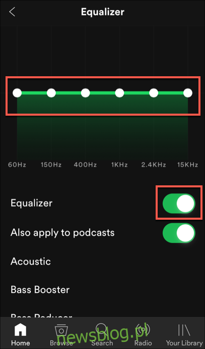 Ustawienia korektora dla Spotify na iOS