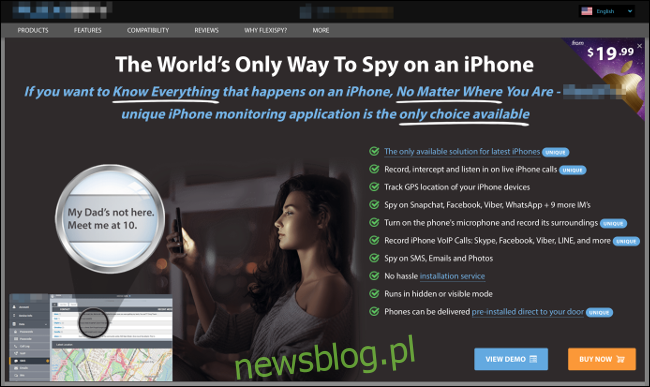 Reklama oprogramowania szpiegującego do iPhone'a.