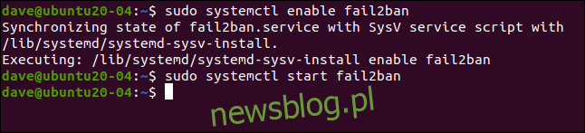 sudo systemctl włącz fail2ban w oknie terminala.