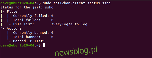 sudo fail2ban-client status sshd w oknie terminala.